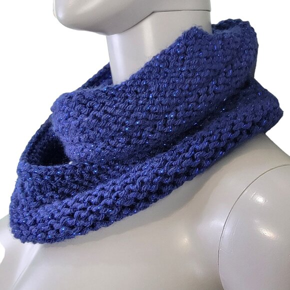 Blue Metallic Sparkle Cowl Women Girl Winter Accessories Handmade Crochet Knit - Picture 1 of 10